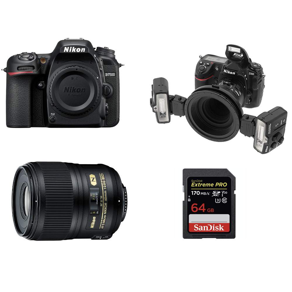 Nikon D7500 + ob.60 mm f/2.8G ED AF-S Micro + lampa SB-R1 + SDXC 64 GB Zestaw do fotografii stomatologicznej - Dostawa GRATIS!