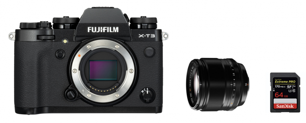 FujiFilm X-T3 czarny + ob. 56mm f/1.2 + karta 65GB - zestaw do fotografii portretowej (w magazynie!) - Dostawa GRATIS!