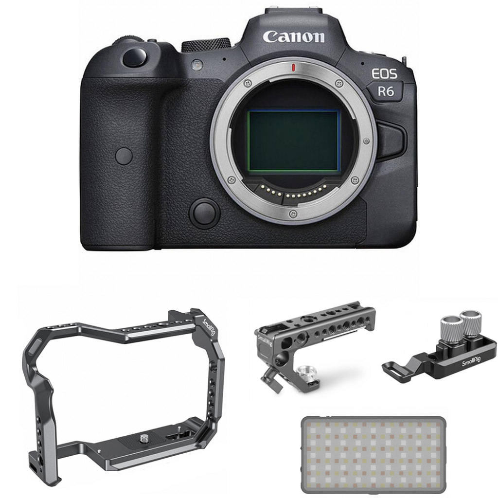 Canon Zestaw EOS R6 + klatka SmallRig + lampa LED Newell RGB-W Rangha - Dostawa GRATIS!