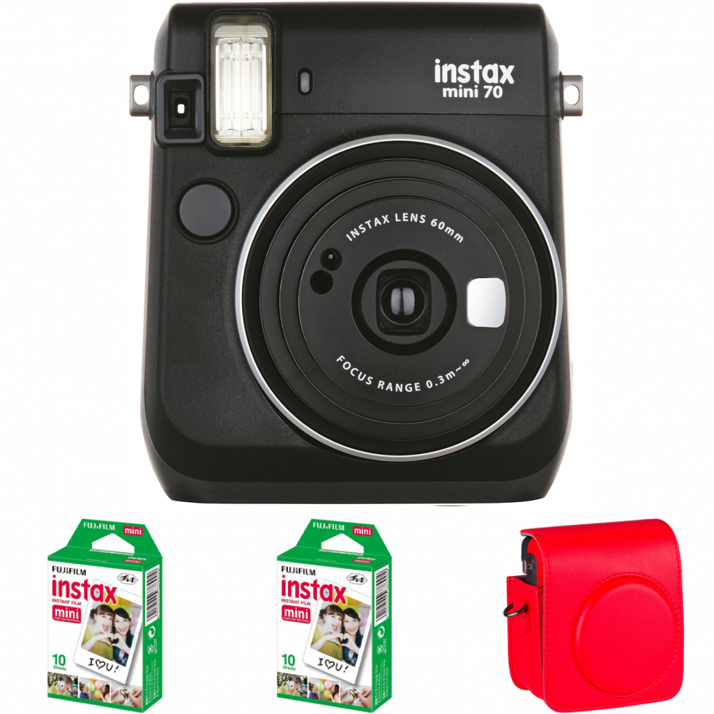 FujiFilm Instax BOX Mini 70 czarny + pokrowiec czerwony + wkład 20szt (w magazynie!)