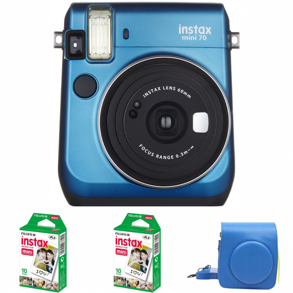 FujiFilm Instax BOX Mini 70 niebieski + pokrowiec + wkład 20szt (w magazynie!)