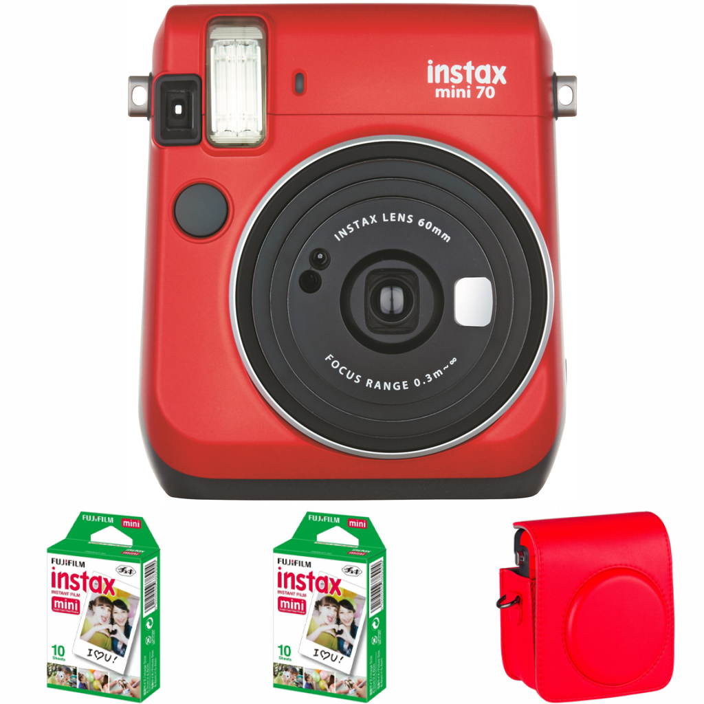 FujiFilm Instax BOX Mini 70 czerwony + pokrowiec + wkład 20szt