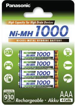 Panasonic Ni-Mh High Capacity AAA 930 mAh 4 szt.