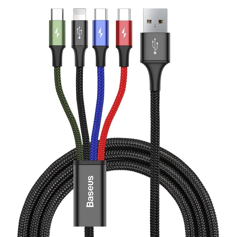 Baseus Kabel USB Fast 4w1 2xUSB-C / Lightning / Micro 3,5A 1,2m (czarny) (w magazynie!)