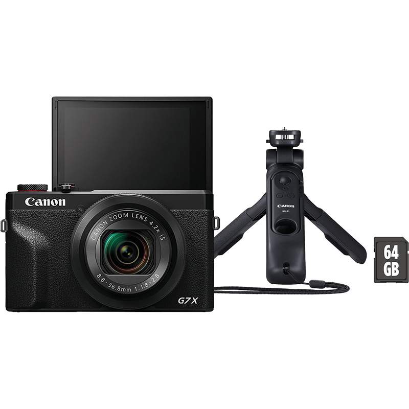 Canon PowerShot G7 X Mark III, czarny + uchwyt HG-100TBR + karta SD 64GB (w magazynie!) - Dostawa GRATIS! Statyw lub mikrofon za 100 zł