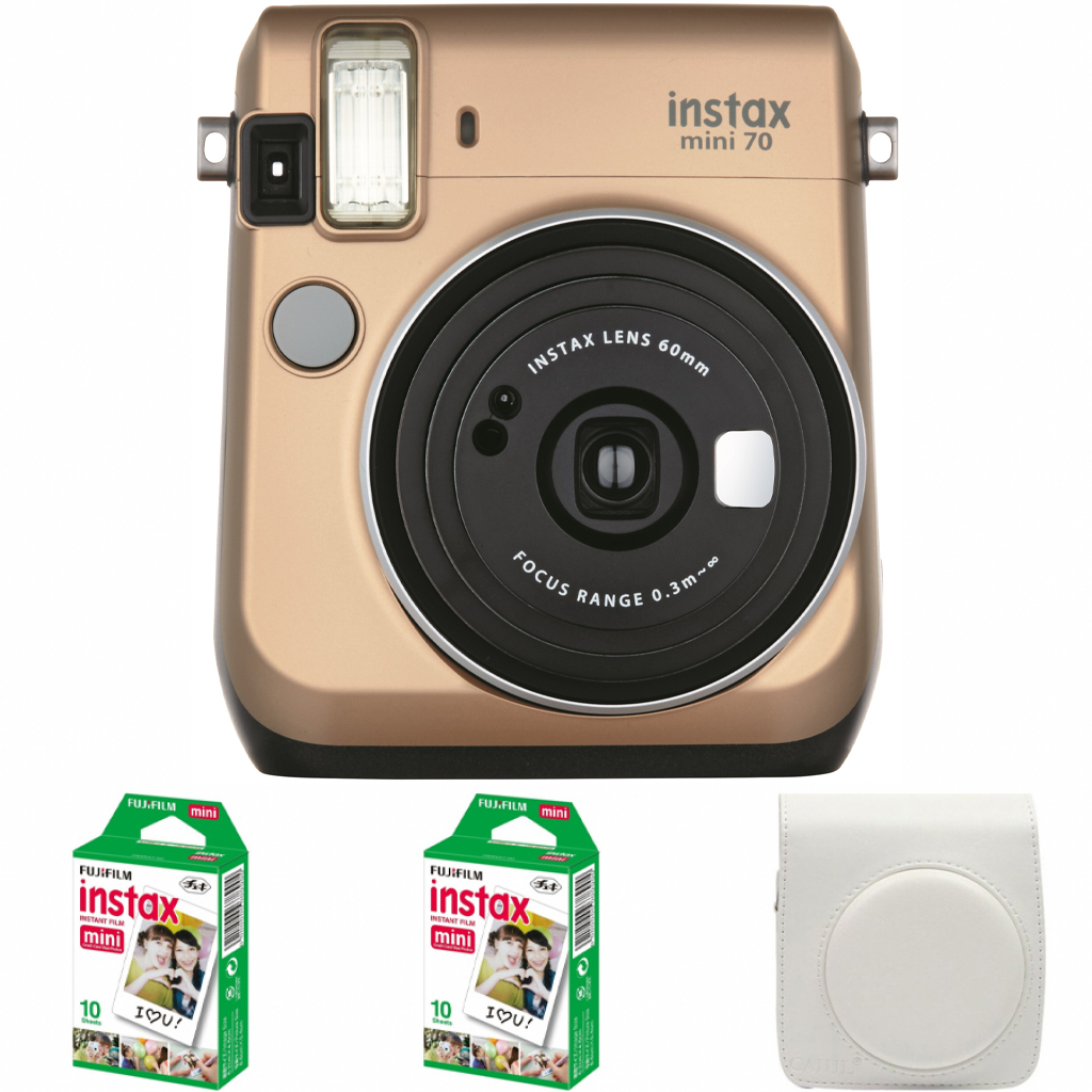 FujiFilm Instax BOX Mini 70 złoty + pokrowiec biały + wkład 20szt (w magazynie!)