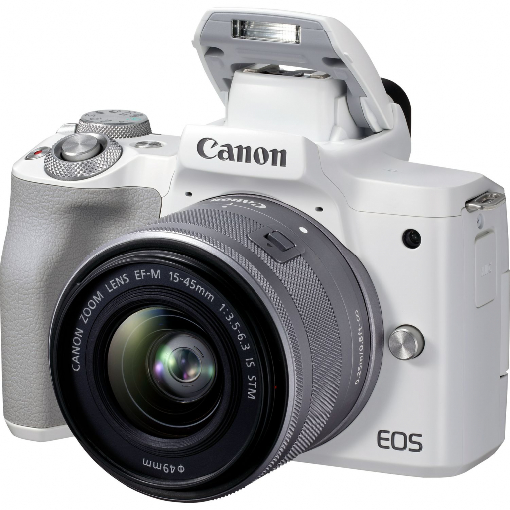 Canon EOS M50 Mark II biały + ob. 15-45 F3.5-6.3 srebrny - Dostawa GRATIS!