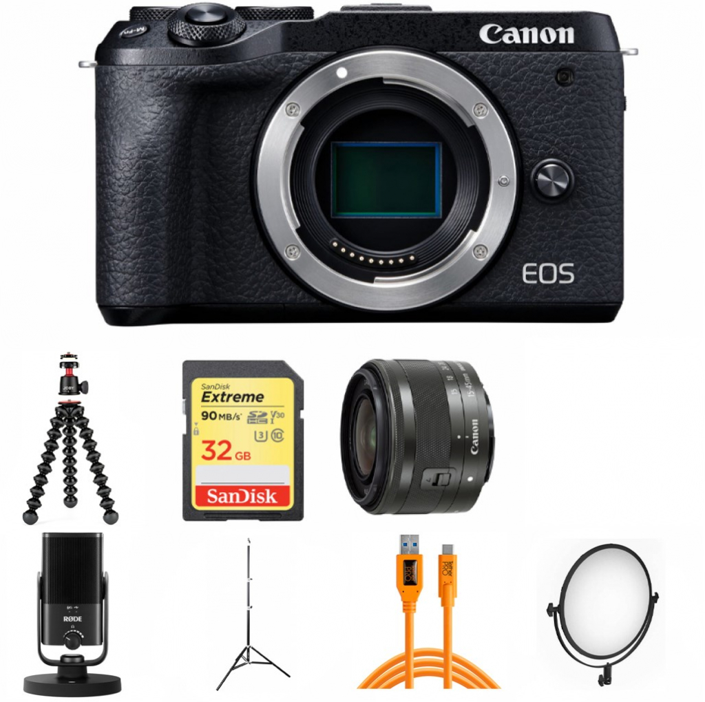 Canon EOS M6 MKII + ob. 15-45 - zestaw do streamowania (w magazynie!) - Dostawa GRATIS!