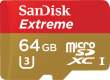 Karta pamięci Sandisk microSDXC 64GB Extreme 90MB/s U3 UHS-I + SD Adapter do kamer sportowych Przód