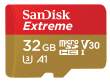 Karta pamięci Sandisk microSDHC 32 GB EXTREME 100MB/s A1 C10 V30 UHS-I U3 + adapter SD (doskonała do kamer sportowych) Przód