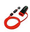  ładowarki samochodowe fujipower Ładowarka samochodowa USB 2.4A z kablem Micro/Lightning (czerwony) Przód