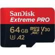Karta pamięci Sandisk microSDXC 64GB EXTREME PRO 170MB/s C10 UHS-I U3 V30 A2 + adapter SD Przód