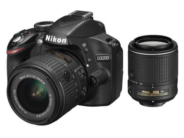 Lustrzanka Nikon D3200 czarny + ob. 18-55 VRII + 55-200 VR II