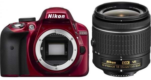 Lustrzanka Nikon D3300 + AF-P 18-55 VR czerwony
