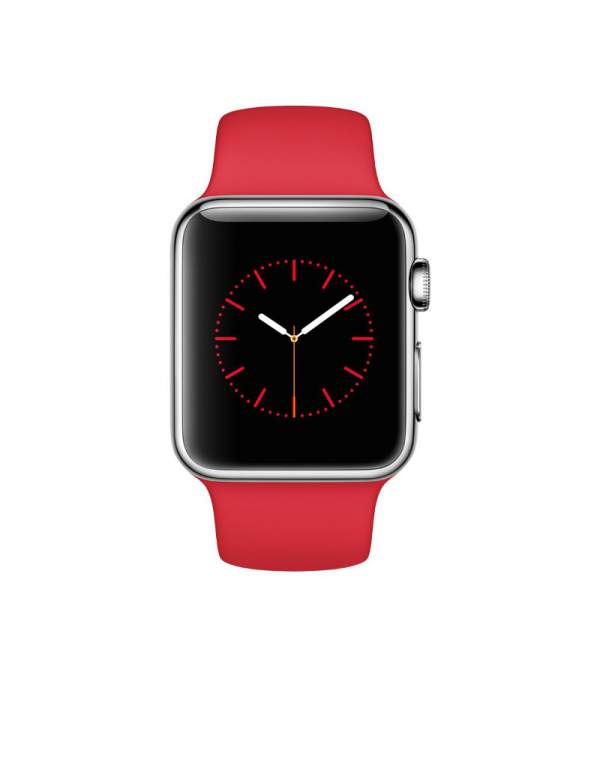 Apple Watch 42 mm ze stali nierdzewnej z paskiem sportowym w kolorze czerwonym