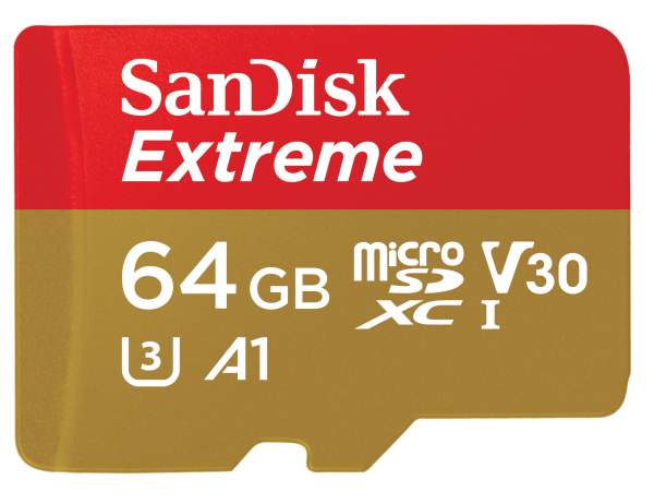 Karta pamięci Sandisk microSDXC 64 GB EXTREME 100MB/s A1 C10 V30 UHS-I U3 + adapter SD (doskonała do kamer sportowych)