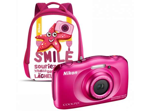 Aparat cyfrowy Nikon Coolpix S33 różowy + plecak