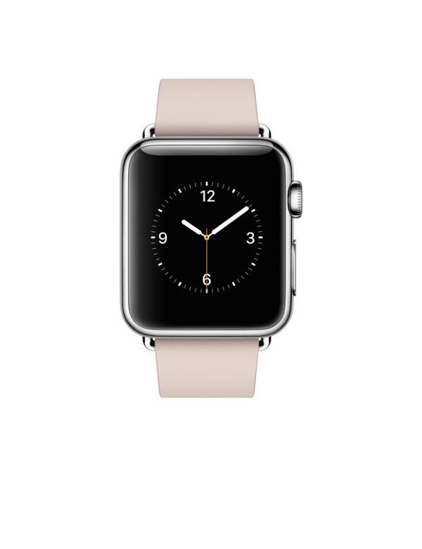 Apple Watch 38 mm ze stali nierdzewnej z paskiem w kolorze bladego różu z klamrą nowoczesną (S)