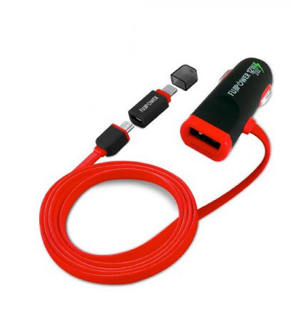 fujipower Ładowarka samochodowa USB 2.4A z kablem Micro/Lightning (czerwony)