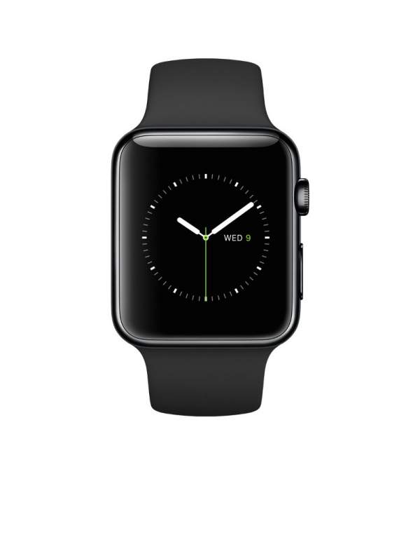 Apple Watch 42 mm ze stali nierdzewnej w kolorze gwiezdnej czerni z paskiem sportowym w kolorze czarnym