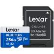 Lexar microSDHC Blue Plus UHS-I with SD adapter, 170MB/s read C10/A2/U3 V30 256GB