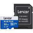 Lexar microSDHC Blue Plus UHS-I with SD adapter, 100MB/s read C10/A1/U1 V10 32