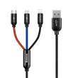  Zasilanie mobilne kable i adaptery Baseus Kabel USB 3w1 USB-C / Lightning / Micro 3A 1,2m (czarny) Przód