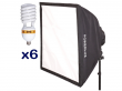 Lampa Funsports Z softboxem 6-świetlówkowym SQ-606 60x60cm + 6x świetlówka 30W Przód