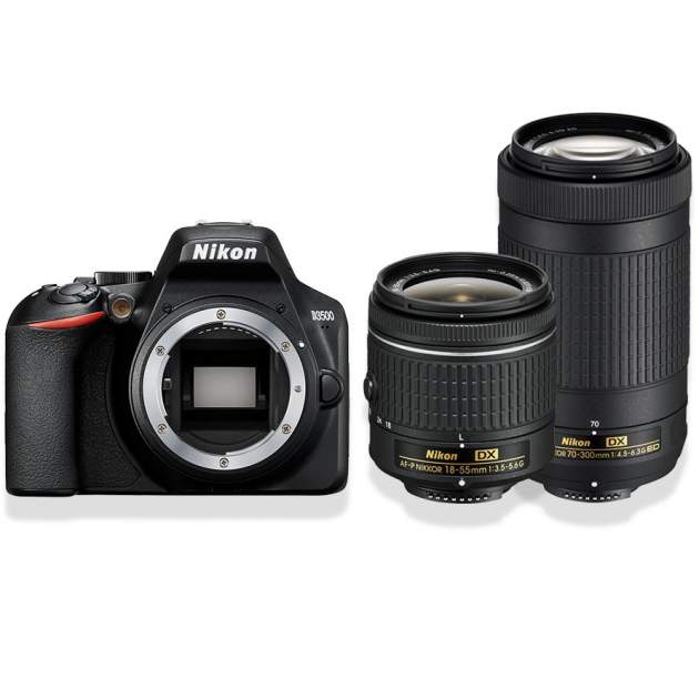 Nikon D3500 + ob. AF-P DX 18-55 f/3.5-5.G + ob. AF-P DX 70