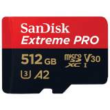 Sandisk microSDXC 512 GB Extreme Pro 200MB/s A2 C10 V30 UHS-I U3 + adapter