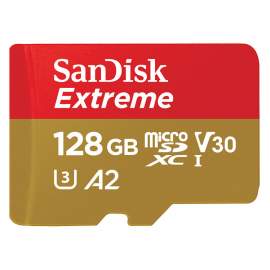 Sandisk microSDXC 128 GB Extreme 190MB/s A2 C10 V30 UHS-I U3 + adapter