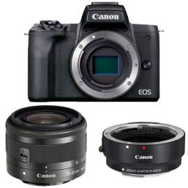 Canon EOS M50 Mark II czarny + ob. 15-45 F3.5-6.3 + adapter EF-EOS M