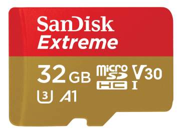 Sandisk microSDHC 32 GB EXTREME 100MB/s A1 C10 V30 UHS-I U3 + adapter SD (doskonała do kamer sportowych)