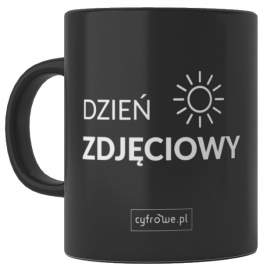 Cyfrowe.pl Kubek czarny z hasłem: Dzień zdjęciowy. Dzień obróbki
