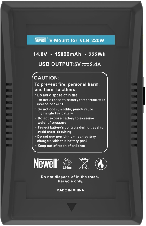 Akumulator Newell VLB-220W TES V-Mount 222Wh, 14.8V, D-TAP, DC, USB-A (OUT)