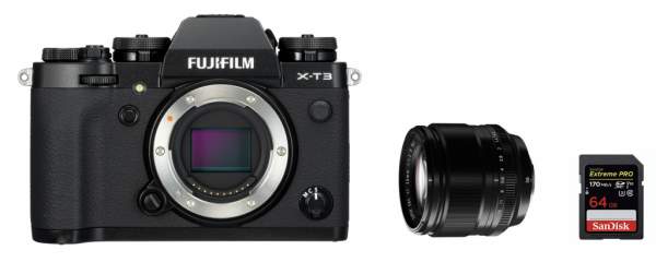 Aparat cyfrowy FujiFilm X-T3 czarny + ob. 56mm f/1.2 + karta 65GB - zestaw do fotografii portretowej