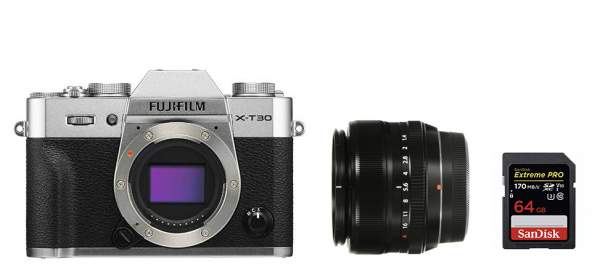 Aparat cyfrowy FujiFilm X-T30 srebrny + ob.35mm f/1.2 + karta 64GB - zestaw do fotografii portretowej