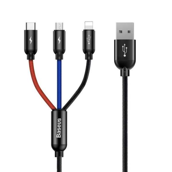 Baseus Kabel USB 3w1 USB-C / Lightning / Micro 3A 1,2m (czarny)