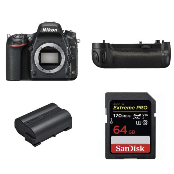 Lustrzanka Nikon NIKON D750 body + grip MB-D16 + bateria EN-EL15b + karta 64GB