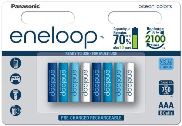 Akumulatory Panasonic Eneloop Ocean Colors AAA 750 mAh 2100 cykli 8szt. - edycja limitowana