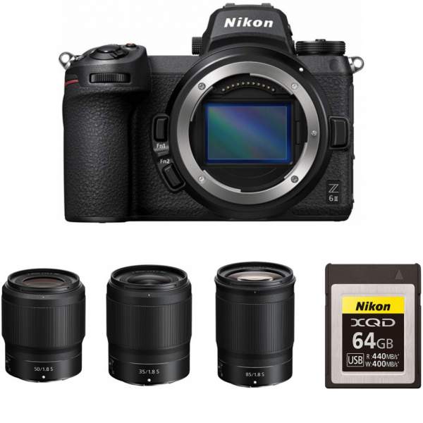 Aparat cyfrowy Nikon Z6 II + Nikkor Z 35mm F/1.8 + Z 50mm F/1.8 + Z 85mm F/1.8 + karta pamięci XQD 64GB