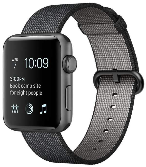 Apple Watch Series 2 42mm aluminium w kolorze gwiezdnej szarości z paskiem z plecionego nylonu w kolorze czarnym
