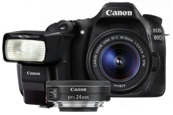 Lustrzanka Canon EOS 80D  + ob. 18-55 IS STM + ob. 24 + 430 EX III RT