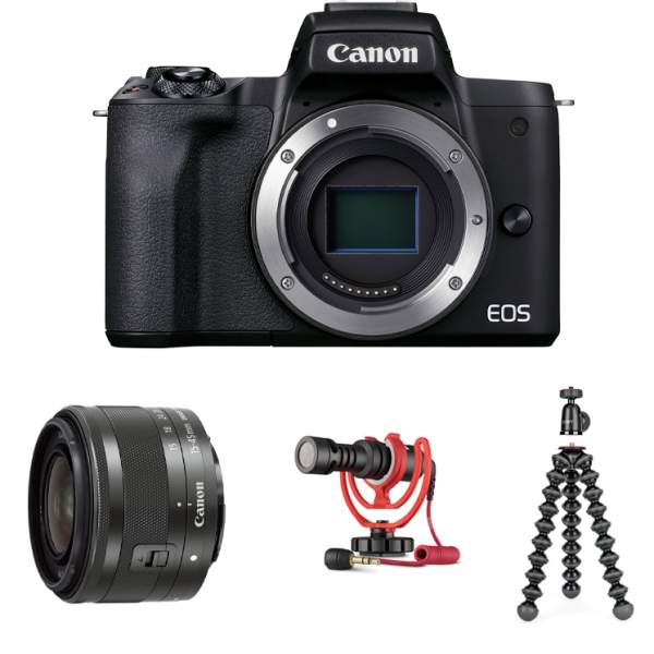 Aparat cyfrowy Canon EOS M50 Mark II + 15-45 mm f/3.5-6.3 + mikrofon + statyw + akcesoria 