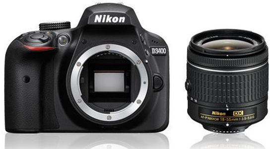 Lustrzanka Nikon D3400 + ob. 18-55mm f/3.5-5.6G + ob. 70-300 AF-P G ED