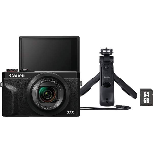 Aparat cyfrowy Canon PowerShot G7 X Mark III czarny + uchwyt HG-100TBR + karta SD 64 GB 
