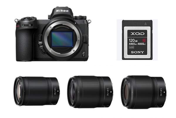 Aparat cyfrowy Nikon NIKON Z7 + Nikkor Z 35mm F/1.8 + 50mm F/1.8 + 85mm F/1.8 + karta pamięci XQD 120GB