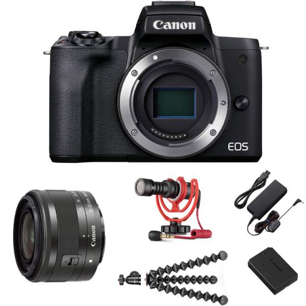 Aparat cyfrowy Canon EOS M50  Mark II + 15-45 mm f/3.5-6.3 + mikrofon + statyw + akcesoria