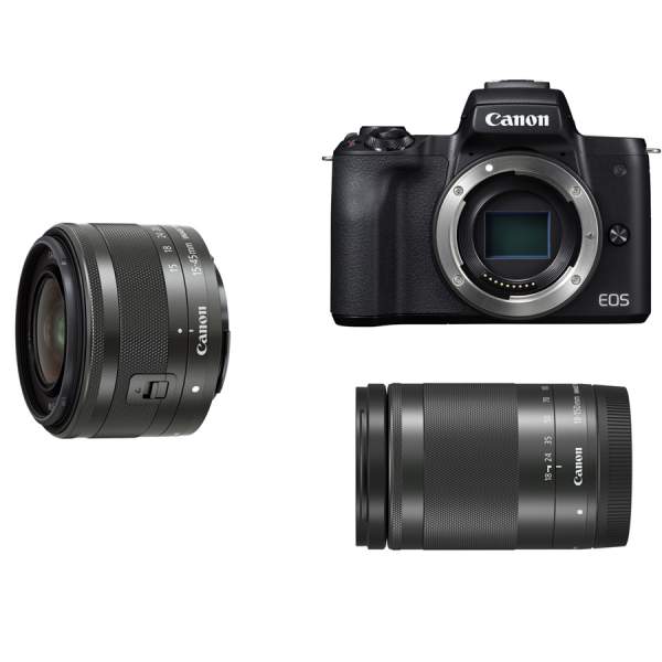 Aparat cyfrowy Canon zestaw EOS M50 + obiektyw 15-45 F3.5-6.3 EF-M IS STM OEM + obiektyw 18-150 F3.5-6.3EF-M IS STM OEM