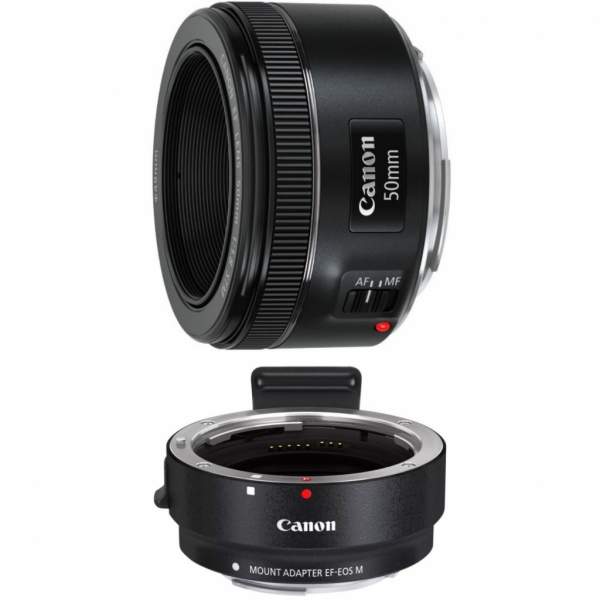Obiektyw Canon 50 mm f/1.8 EF STM + adapter EF-EOS M